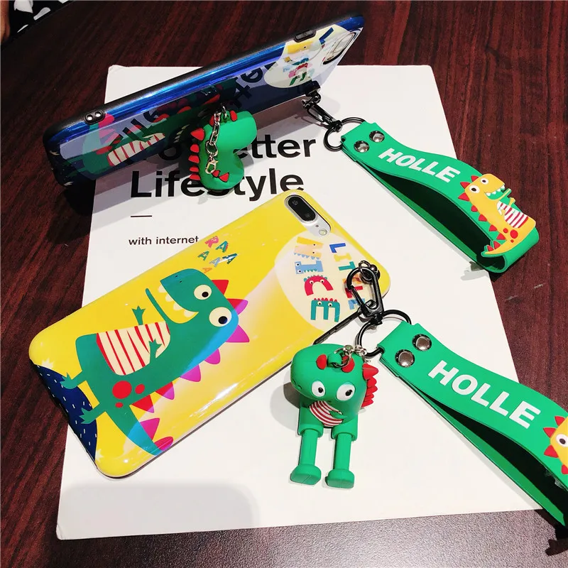 

case for iphone 7 X XR XS MAX 6 8 plus Japan cartoon soft fashion dinosaur doll bracket wrist cover case for iphone 6s 8 plus
