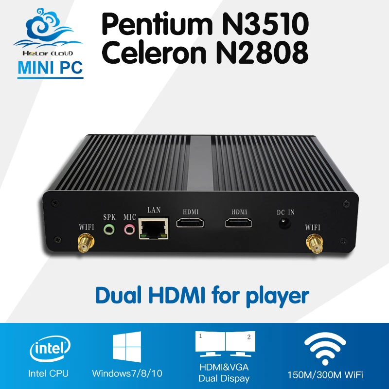 2 HDMI Intel Celeron N2808 Mini PC Pentium N3510 Quad Core Windows 10 Ubuntu Mini Computer
