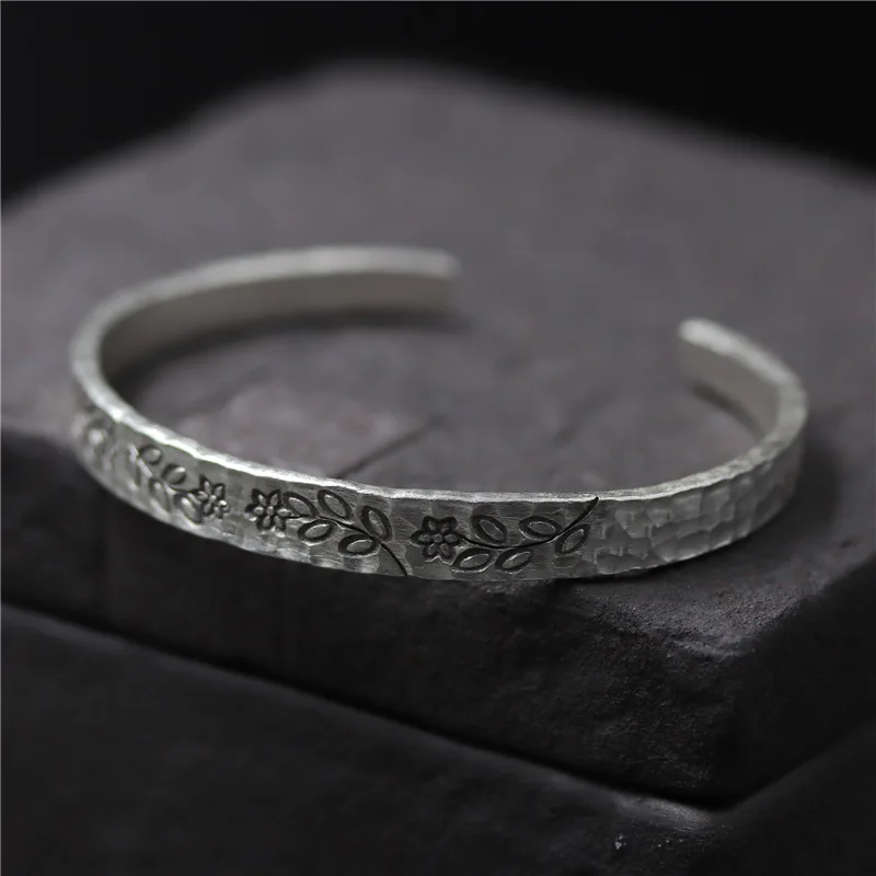 

C&R Real 925 Sterling Silver bangle bracelet for women Handmade Sculpture bangles Thai Silver bracelets Fine Jewelry