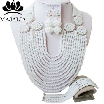 

Trendy Nigeria Wedding white african beads jewelry set Crystal necklace bracelet earrings Free shipping Majalia-175
