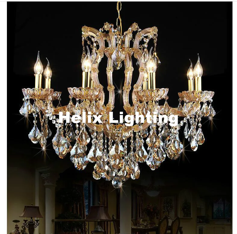 European Candle Chandelier Crystal Lighting Fixture Golden E14 Modern