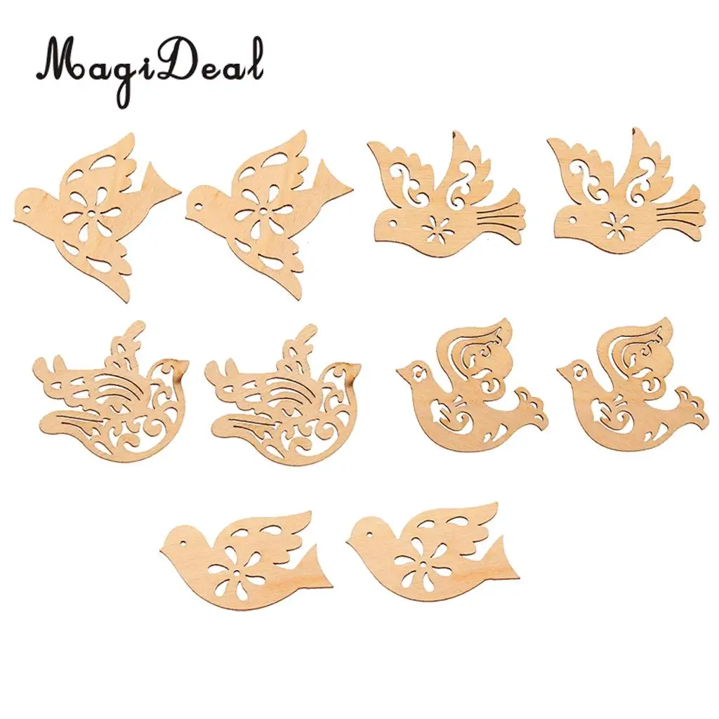 10x Mixed Creative Wooden Birds Cutouts Shapes Wooden Craft Embellishments Scrapbooking Wood Art Hanging Decoration Wind Chimes