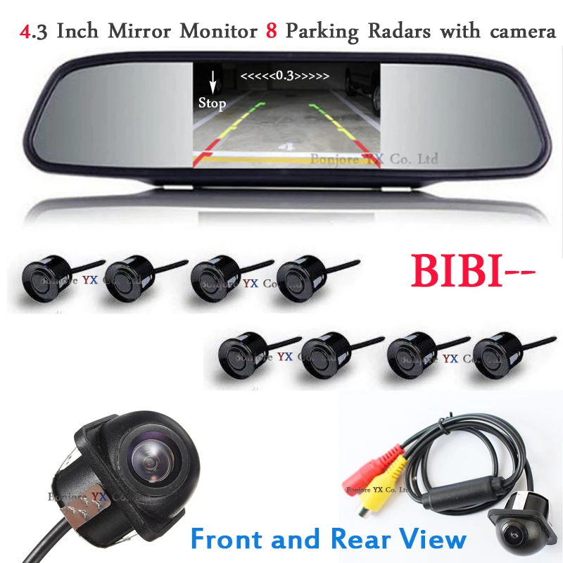 Car Parking Sensor 8 Redars Alarm Beep with Mirror Monitor Front Camera