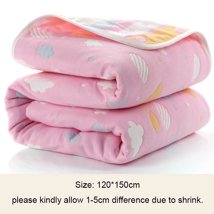 Детское одеяло, детское летнее постельное белье, квилт для софы, хлопок, детское одеяло, 6 слоев муслина, пеленка для младенцев, 120*150 см/150*200 см - Цвет: Pink Cloud 120X150cm