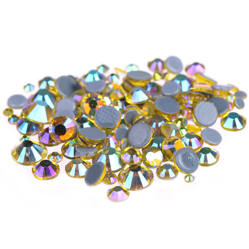 

1440pcs AAAA Quality Citrine AB Crystals Glass Hot Fix Rhinestones For Clothing Decoration Garment Flat Back Iron On Rhinestone