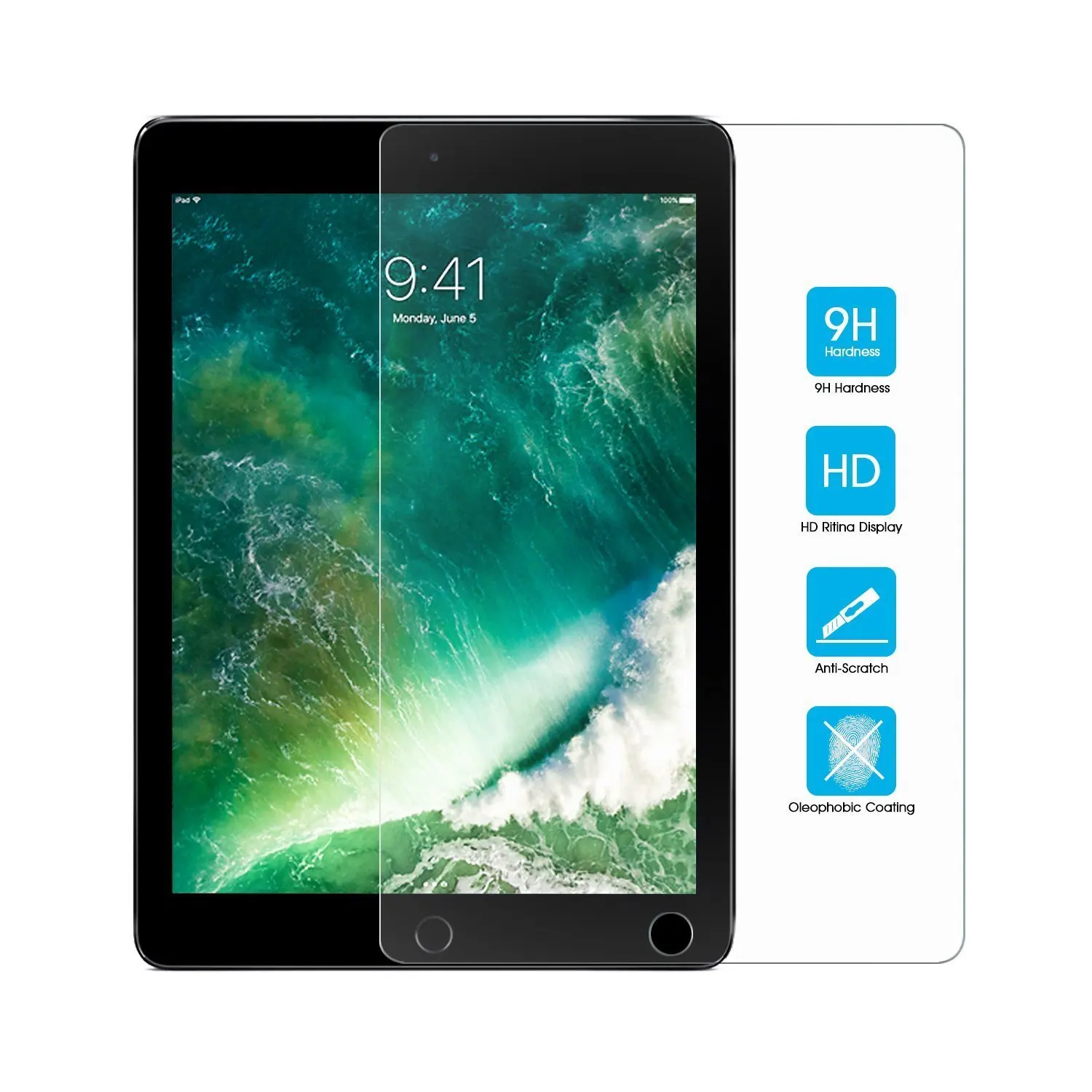 Для Apple iPad 9,7 / чехол Tpu мягкая задняя крышка бампера чехол для iPad Air 2 Pro 9,7 дюймов ультра тонкий прозрачный силиконовый чехол - Цвет: Only Tempered Glass