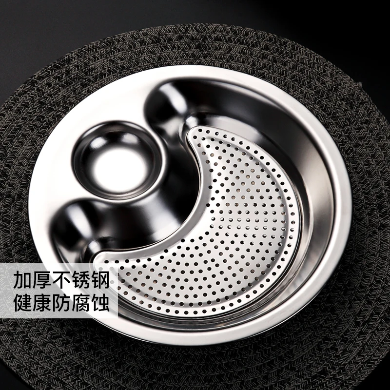 

Chinese Style 304 Stainless Steel Dumplings Plate Drip Tray Design Dish with Spices Serving Dishes