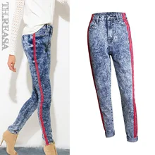 Красные Полосатые джинсы для мам, свободные прямые джинсы с высокой талией, цветные джинсы со снежинками, женские уличные брюки для фитнеса