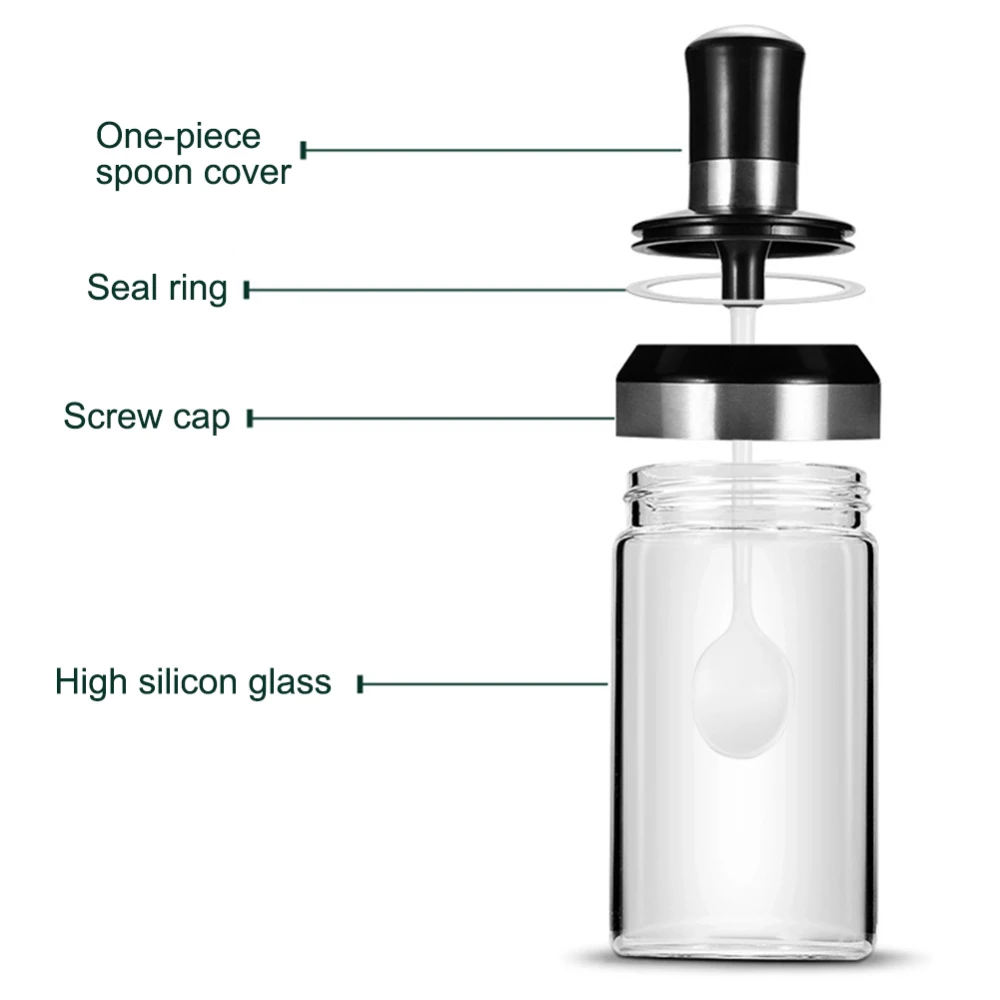 Нержавеющая сталь стеклянная бутылка для приправ коробка для хранения соли банка для специй с ложка, кухонные принадлежности для соли сахара перца порошок