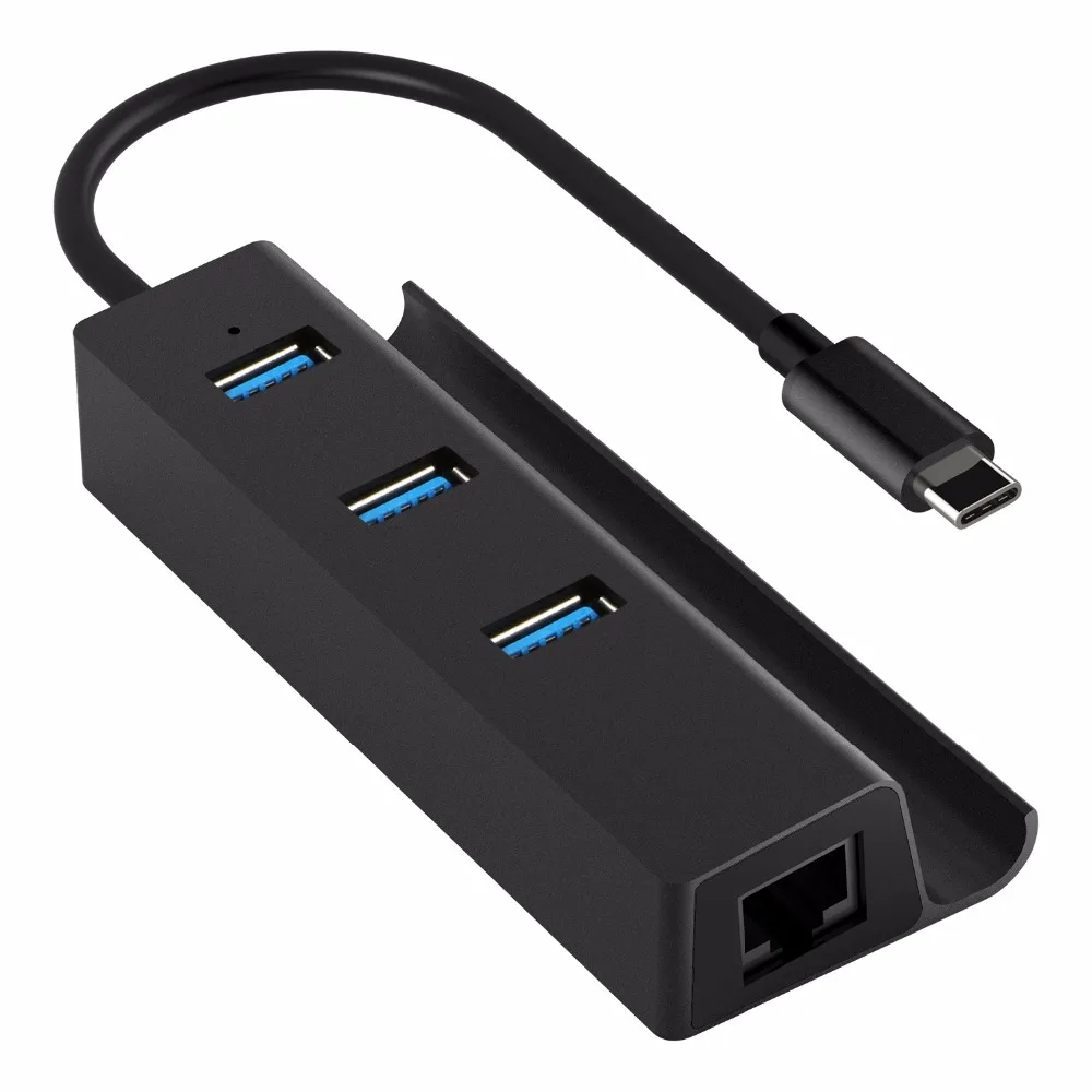 

USB C 3.1 to RJ45 Gigabit Ethernet LAN Splitter Adapter 3 Ports USB 3.0 Type C Hub For Macbook With Phone Holder