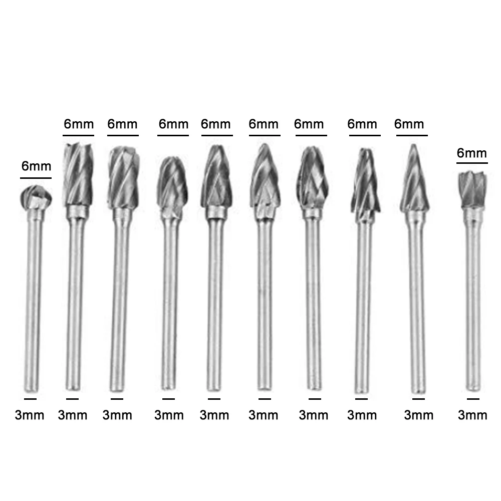 

10pcs tungsten steel grinding head tungsten carbide burrs set mini drill diamond burs material tungstenio dremel accessories