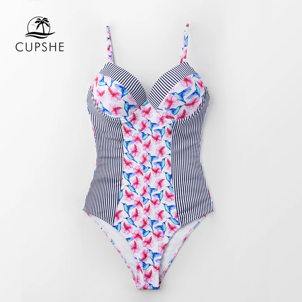 CUPSHE цветочные и полосатые формованные чашки купальники женские сексуальные