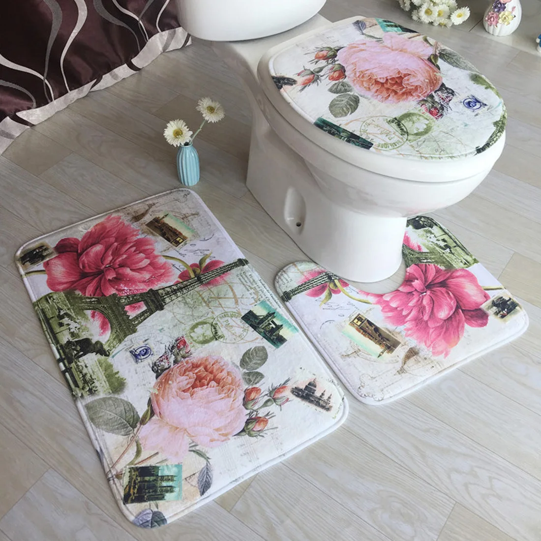 Коврик фланелевый набор с принтом для ванной коврик для ванной впитывающий Противоскользящий базовый Ковер Крышка для унитаза крышка для туалета Прачечная - Цвет: 19