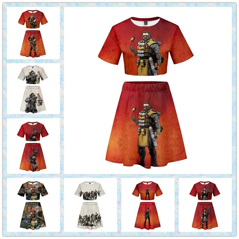 

ZSQH Apex Legends T-shirt sexy skirts sets Lifeline Cosplay Costume for Women Girl Pathfinder 100% Cotton Shorts Summer S