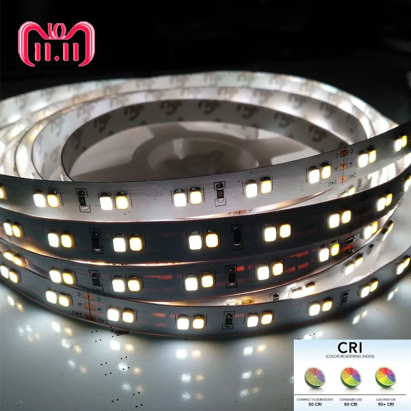 Светодиодная лента High CRI 90 + 5 метров 24 В двухцветная 3000K 6000K CCT белая 0 2 Вт 2835 SMD