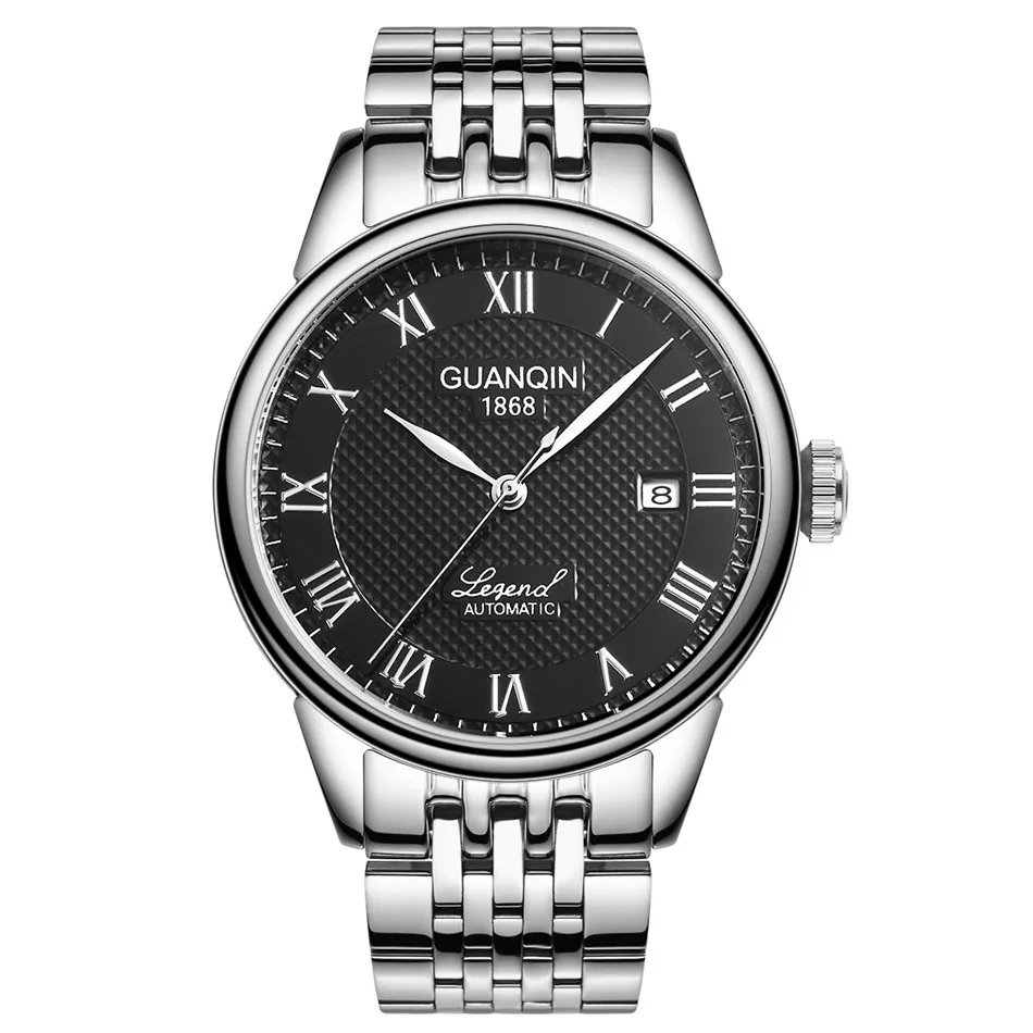 GUANQIN Mens watch Luxury Automatic Watch Men Mechanical Movement Wristwatches Waterproof Watches Top Brand White Day Display