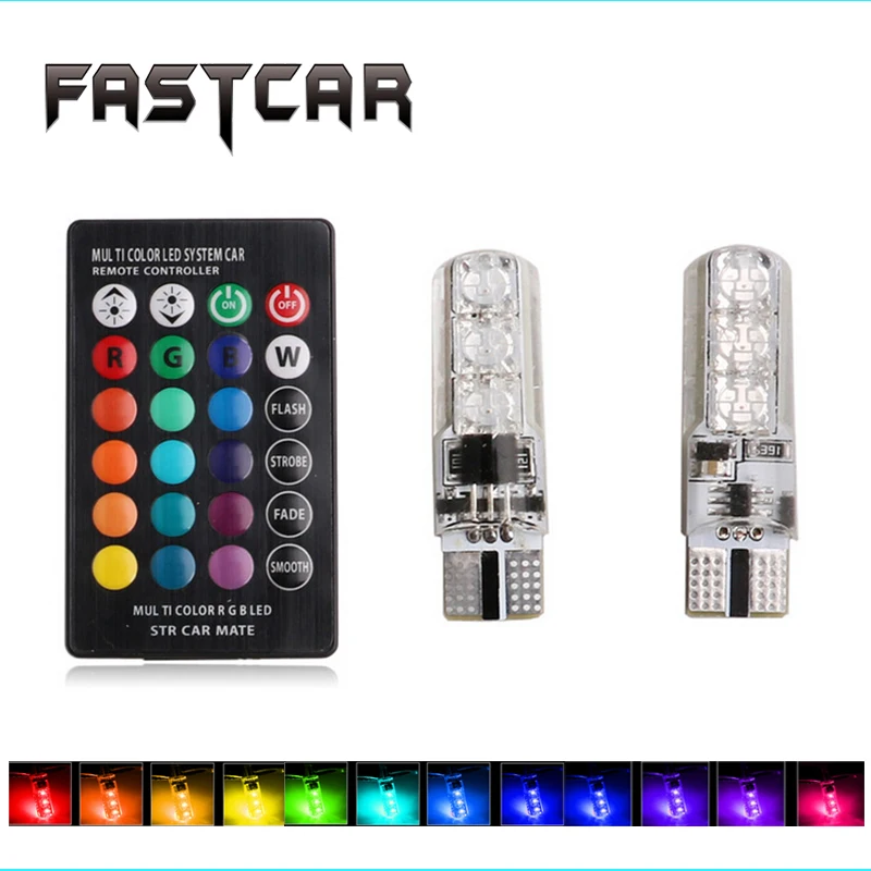 СВЕТОДИОДНЫЙ цветной светильник T10 RGB 5050 6 SMD 192 W5W с беспроводным пультом