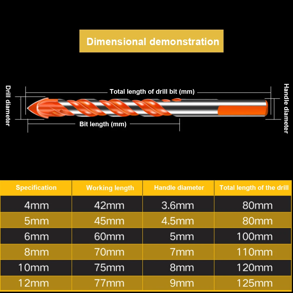 4 мм-12 мм Вольфрамовая сталь спиральное сверло треугольное сверло для керамической плитки бетона стекла мрамора и т. Д