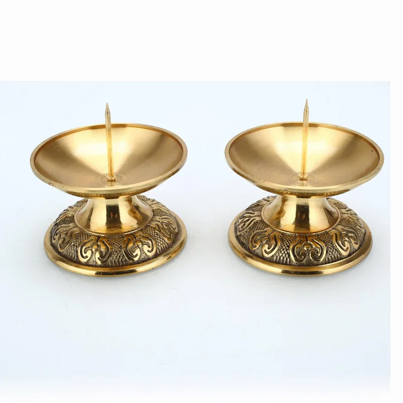 2 шт./лот металлический подсвечник лотоса Ретро подсвечники для ежедневной молитвы Будды канделябры масло лампа держатель буддийский GZT025 - Цвет: golden