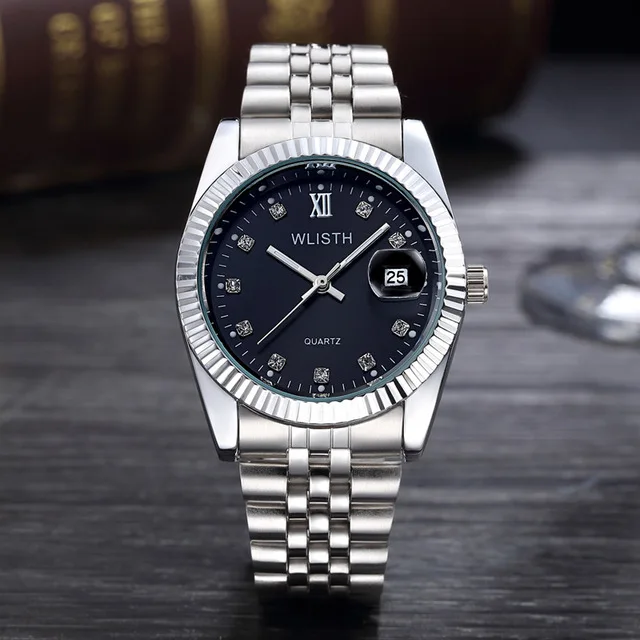 Топ люксовый бренд влюбленные пара кварцевые наручные часы мужские и женские часы Erkek Kol Saati мужские часы Relojes Mujer Прямая поставка - Цвет: Men Silver Black