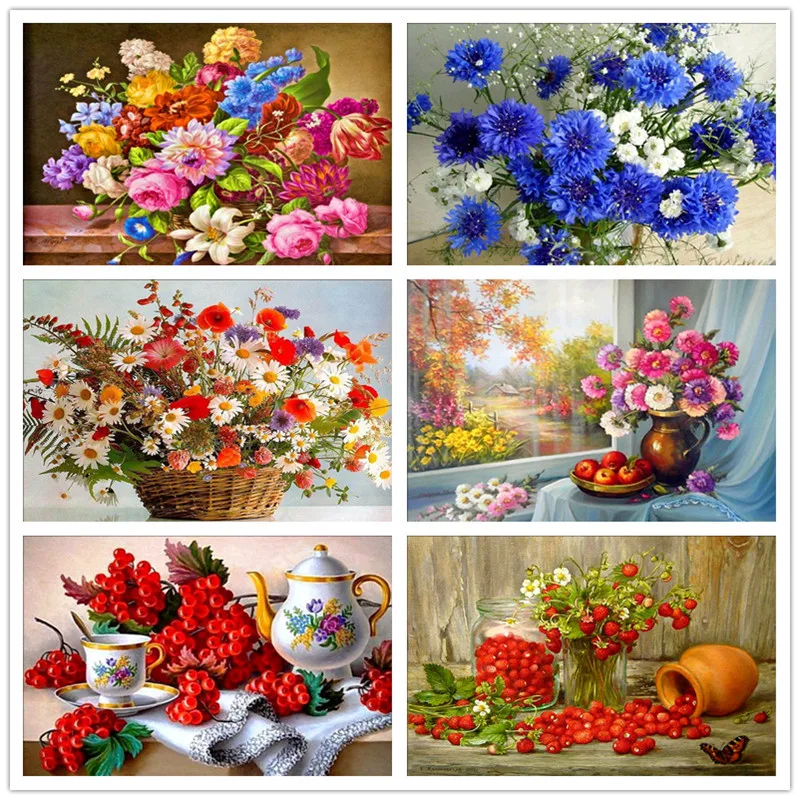 

Flower arrangement 5D DIY Diamond Flower Cross stitch Diamond Embroidery Diamond Wall Stickers Home Decoration Vase