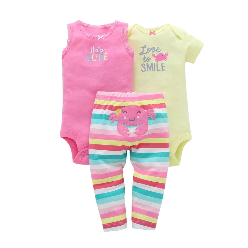 

2019 summer baby girl clothes set short sleeve cute cartoon bodysuit+vest+pants newborn outfit new born clothing babies suit