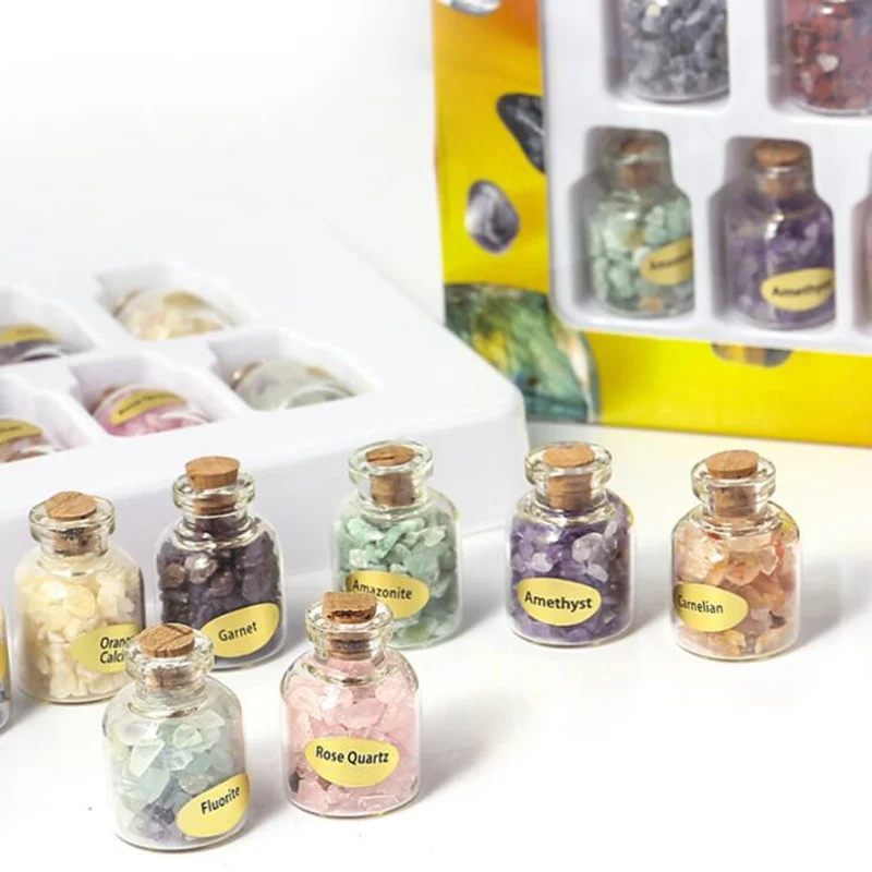 9pcs/Set Crystal Crushed Stone Multicolor Healing Mineral Crystals Natural Pink Gemstones Specimen Mix Ore Wishing Bottle Gift | Дом и сад
