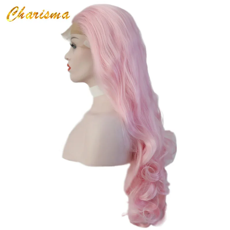 Харизма Синтетические волосы на кружеве парики синтетический розовый волнистые волосы, для придания объема, Синтетические волосы на кружеве парик чистый Цвет для вечерние для Для женщин с детскими волосами