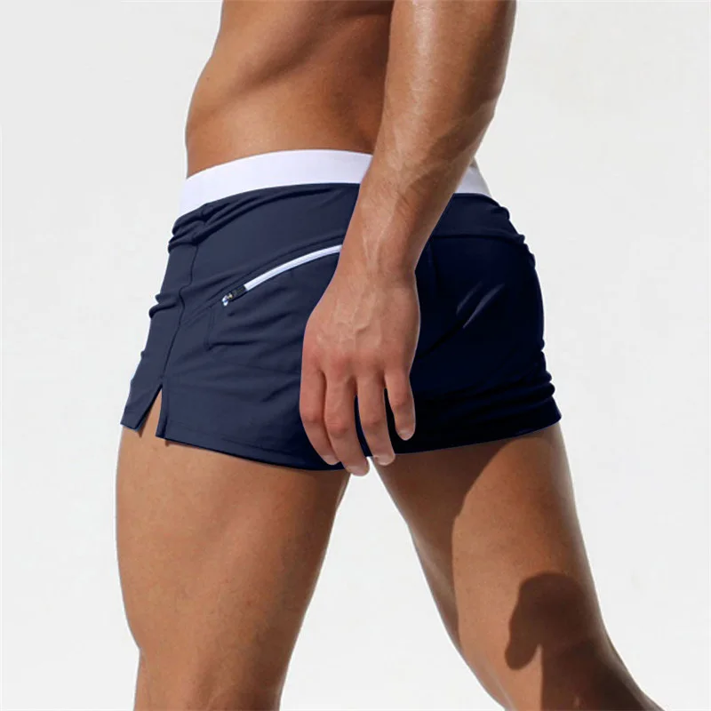 Новейшие мужские плавки для плавания с карманами, Мужская сексуальная одежда для плавания, спортивные шорты для плавания, мужские плавки Zwembroek Heren Gay - Цвет: Navy Blue
