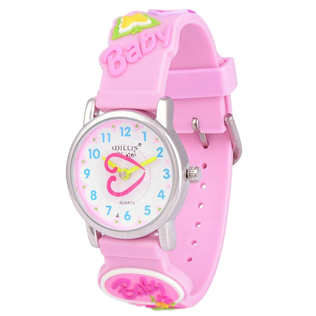 

Practical WILLIS Young Little Girls Kids Children Cute Wrist Watch Time Teacher, Cartoon Character 3D Love-Heart Pink Watchban