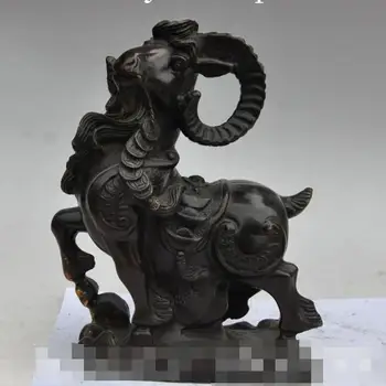 

S00513 9"chinese fengshui bronze zodiac year sheep goat wealth money coin rich statue