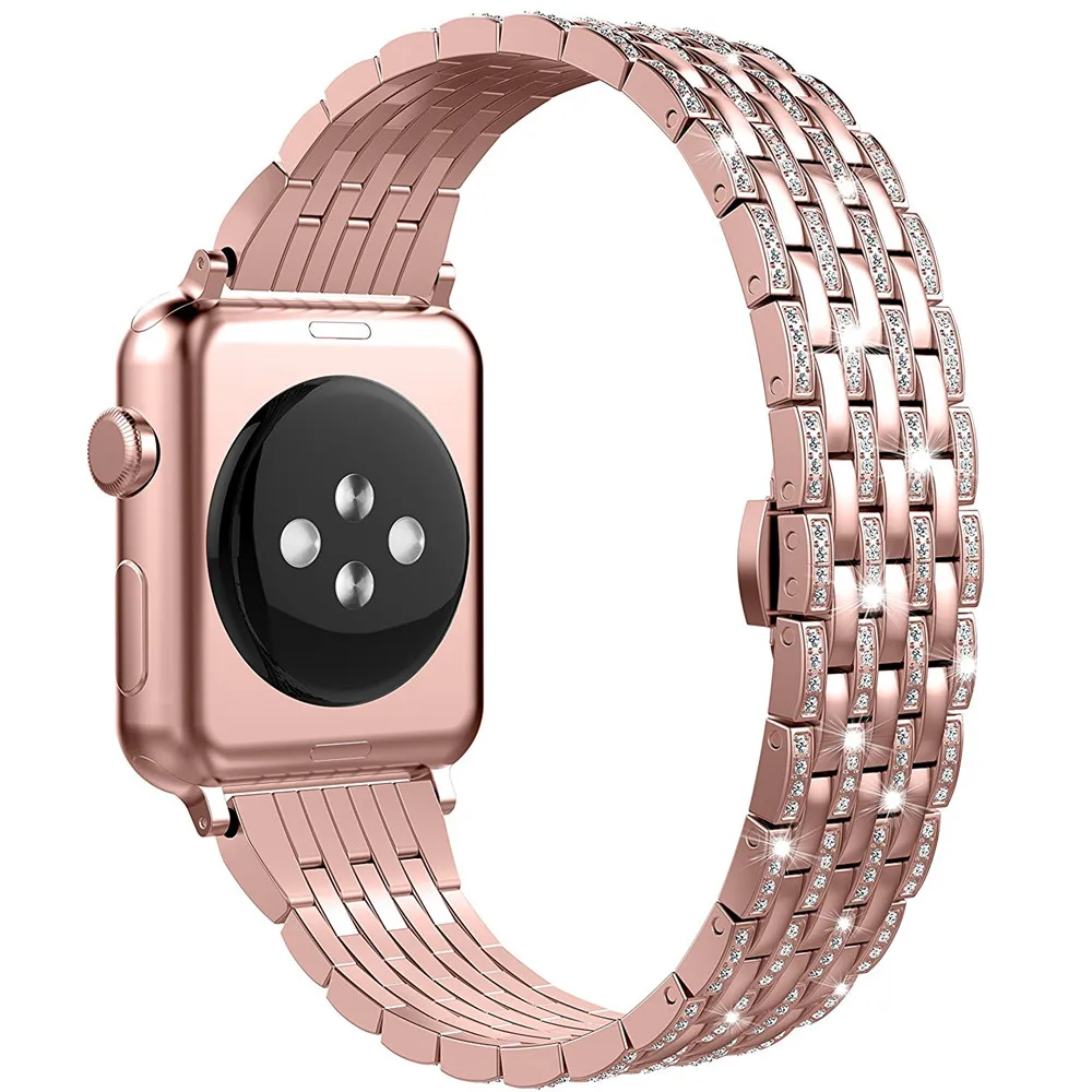 Кристалл Rhinestone ремешок с бриллиантами для iWatch 4 3 2 Apple Watch полосы 42 мм 38 40 44 нержавеющая сталь браслет ремешок
