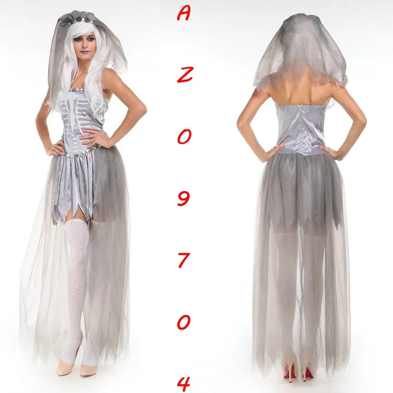 6 стилей дополнительно ужас темный призрак свадебное платье невесты Зомби костюм невесты Хэллоуин адская богиня вампир косплей униформа