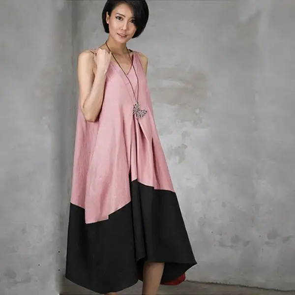 BUYKUD Women Summer Fashion Boho Splicing Loose Evening Party Beach Dress Sleeveless Sundress Women clothes (1)