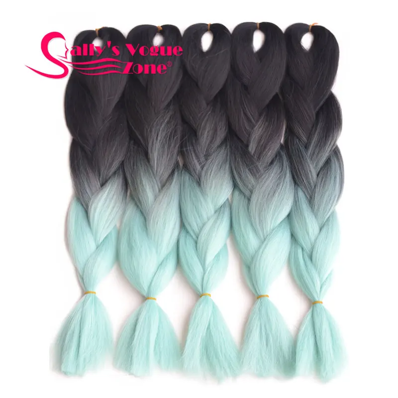 Sallyhair, 24 дюйма, Омбре, плетение волос, 3 тона, черный, синий, серебряный цвет, огромные косички, высокотемпературное волокно, синтетические волосы для наращивания - Цвет: 4/30HL