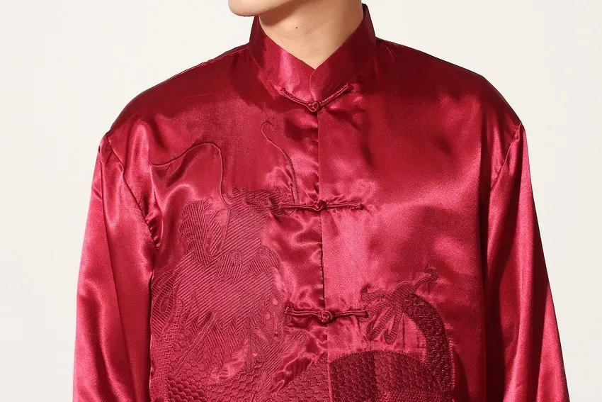 Черный китайский традиционный Для мужчин атласная кунг-фу костюм Винтаж вышивкой дракона тай-чи ушу форма Костюмы размеры s m l xl XXL MS006