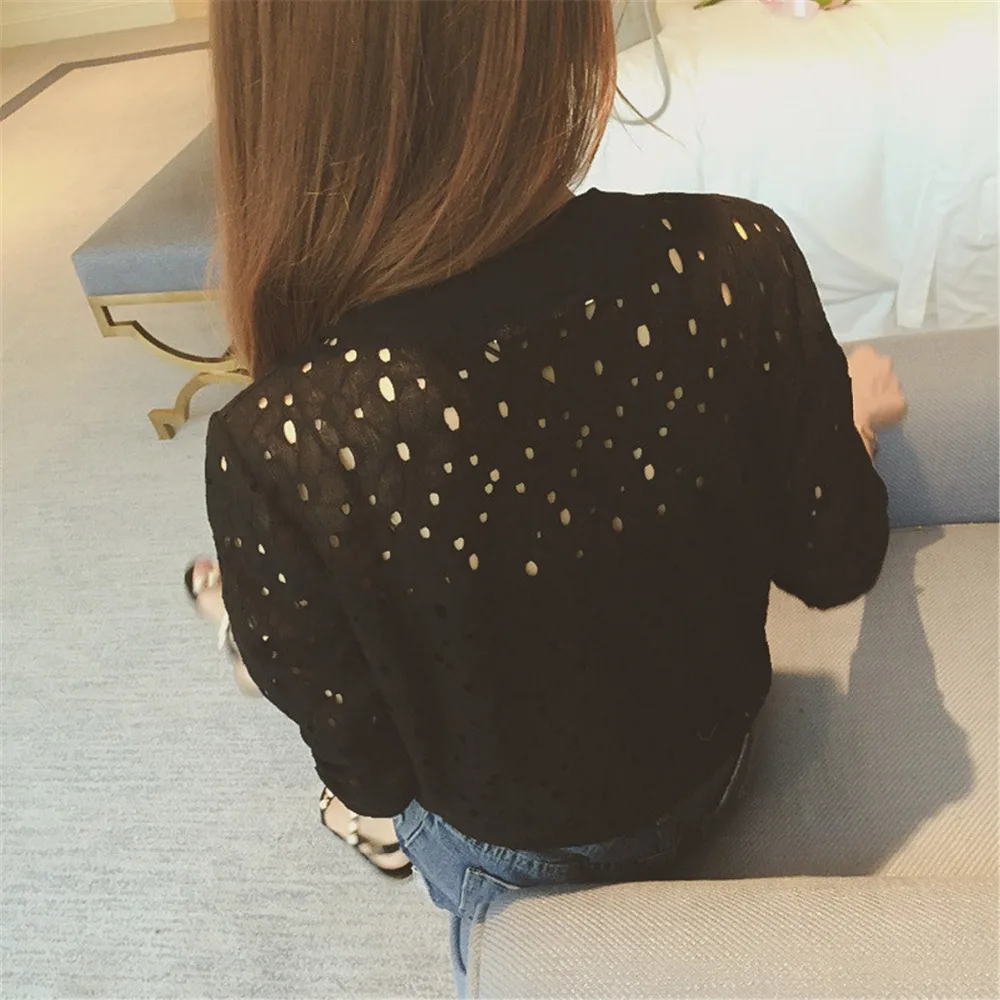 Lace Hollow Out Jackets 2018 Spring Summer New Casual Slime Women Thin Jacket White Black Lady Shorts Outwear Plus Size