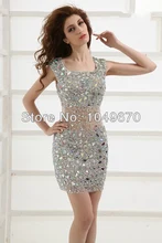 Sexy 2016 Quadratischen Ausschnitt Jewel Kristall Mantel Bandage Backless Kurze Heimkehr-cocktailkleider Für Party Mini Prom Kleider N156