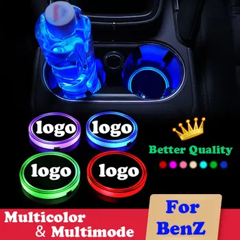 

2X Car luminous coaster Cup Mat For Mercedes Benz w205 w204 w203 w212 w124 w211 w210 car logo light Accessories Atmosphere light