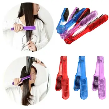 

Salon Style Hairdressing Bristle Hair Comb Fashion Colorful Hair Straightening Brush Double Clamp Comb High Quality
