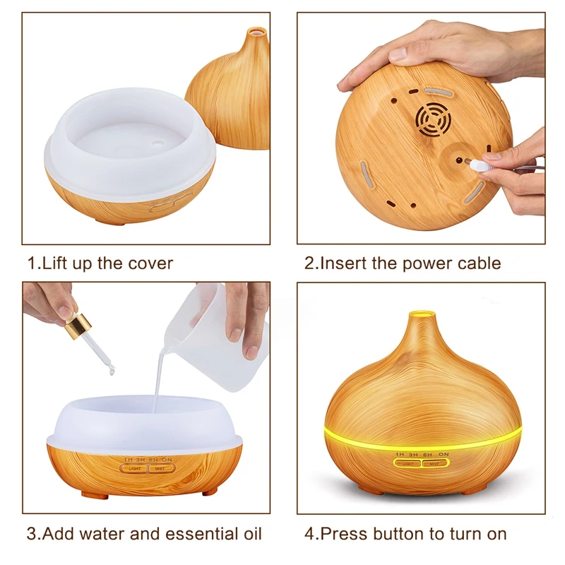 

Electric Essential Oil Diffuser Air Humidifier Aroma Diffuser Sprayer With Bedroom Color Changing Lamp With Us Plug