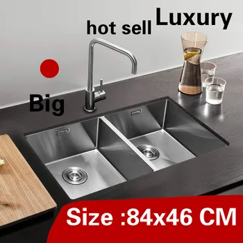 Price Free Shipping Apartment Kitchen Manual Sink Double Groove Big Luxury Do The Dishes 304 Stainless Steel Hot Sell 84x46 CM
