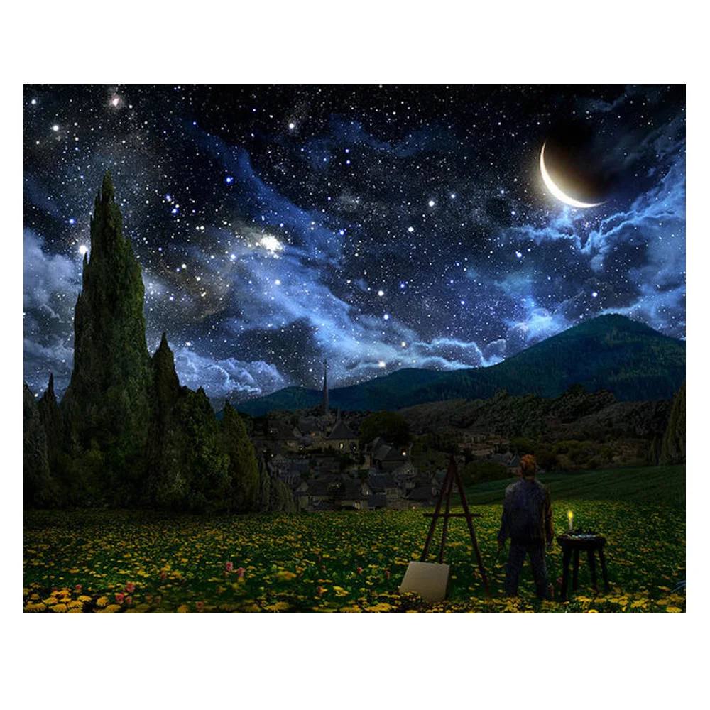 

Diy Diamond Painting Nature starry night scene Diamond Embroidery contryside night scene Dimaond Mosaic landscape starry night