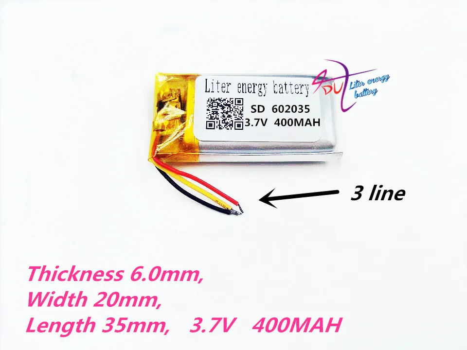 

3 wires 602035 062035 car battery 400mah lithium battery manufacturers WiFi MP3 MP4 story machine 3.7V lithium polymer battery