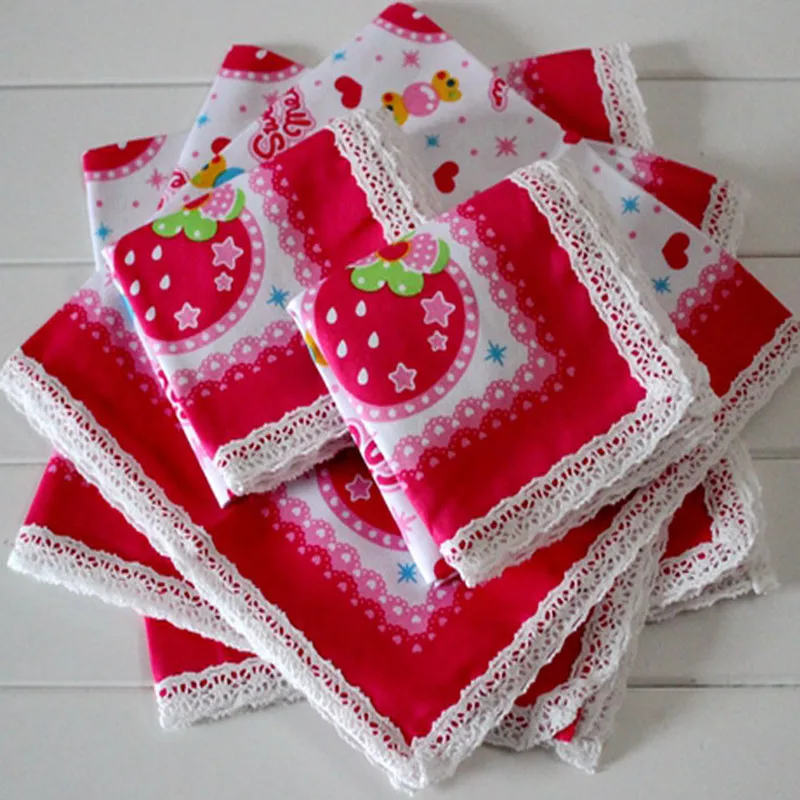  Child's handkerchief Cotton Handcuffs Pocket towel Lace children handkerchief 3Pcs/Lot