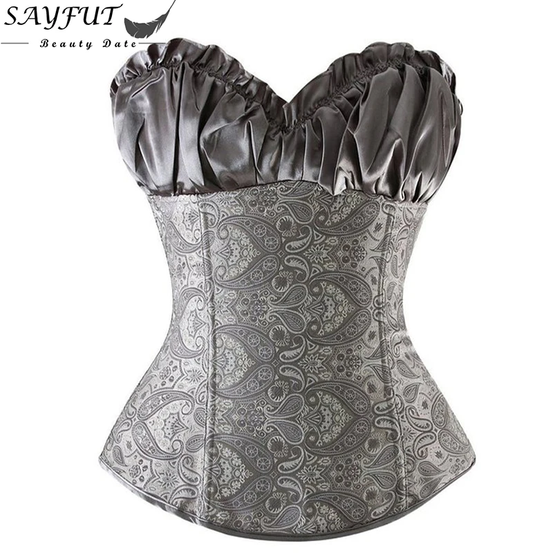 

Women's Sexy Ladies Wedding Lingerie Brocade Bustier Boned Lace-Up Back Corset Waist Trainer Corsets And Bustiers espartilho