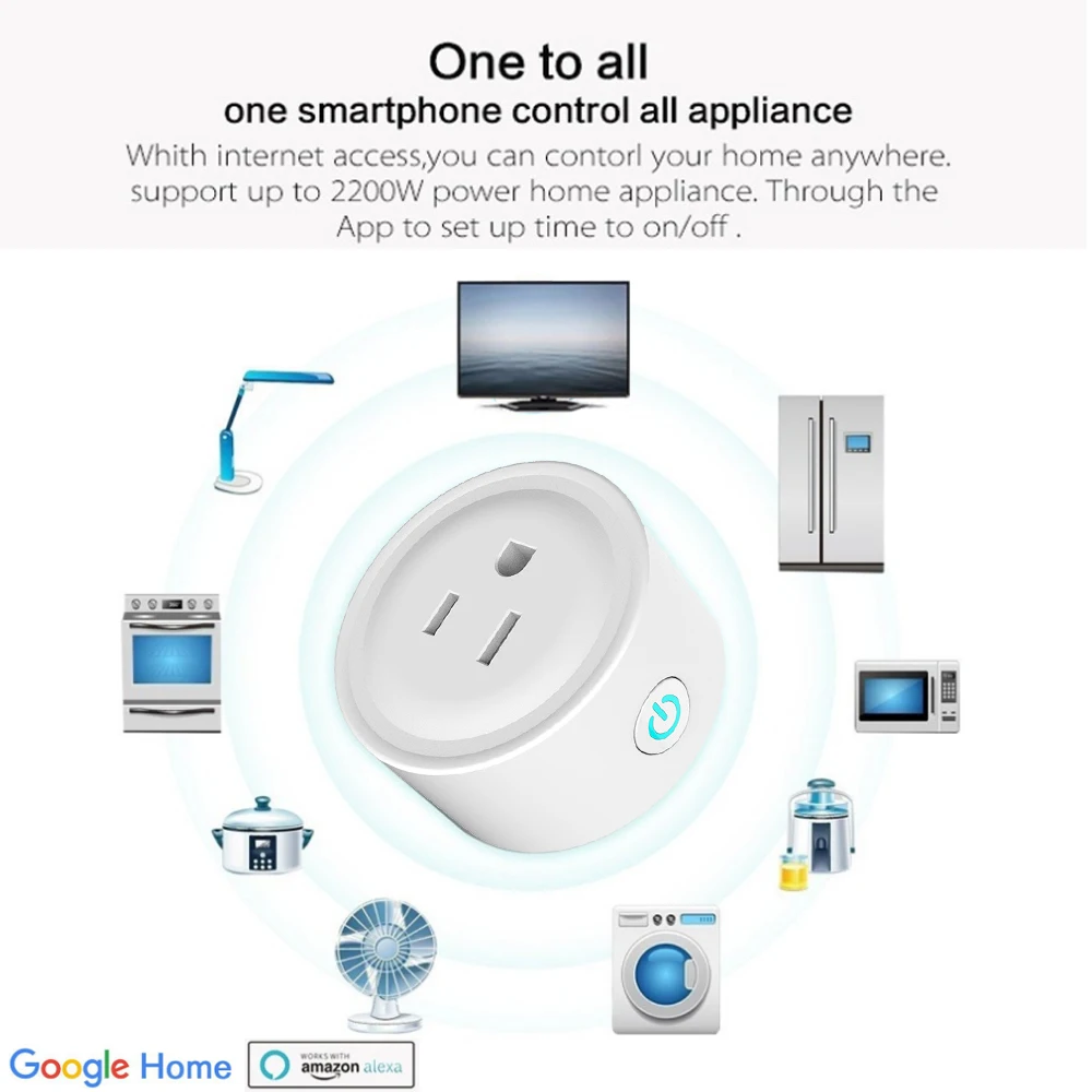 M2 Smart WiFi Plug 2.4G Wireless Remote Socket Adaptor Power on and off with phone Work With Alexa Voice Control