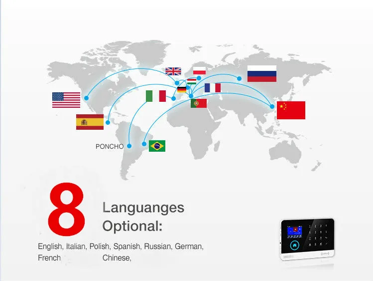 Испанский итальянский, французский голландский голос WiFi 3g система охранной сигнализации умный дом безопасности приложение-будильник управление ip-видеокамера сенсор