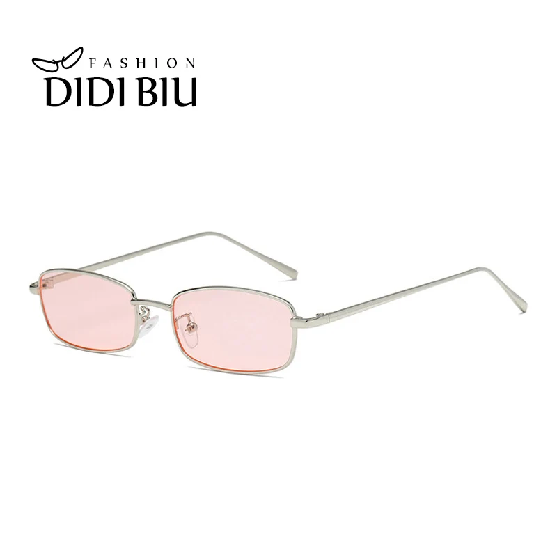 

DIDI Small Punk Sunglasses Women Rectangle Decoration Sun Glasses Men Thin Metal Frame Clear Pink Eyewear Hipster Oculos HL869