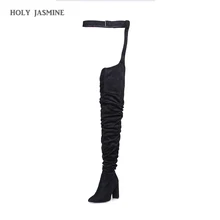 2019 New Rihanna Style Over the Knee Boots for Women Shoes Pointed Toe Pleated Suede High Heels Long Thigh High Boots Black Sexy 2019 New Rihanna Style Over the Knee Boots for Women Shoes Pointed Toe Pleated Suede High Heels Long Thigh High Boots Black Sexy